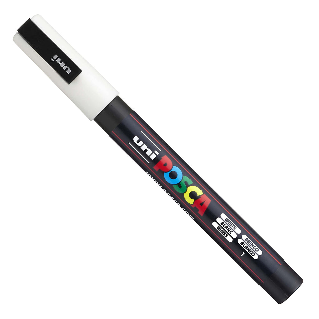 Posca - Ultra Fine to Fine Paint Marker Pens Set - PC-1MR, PC-1M, PC-3M - White Ink - Pack of 3