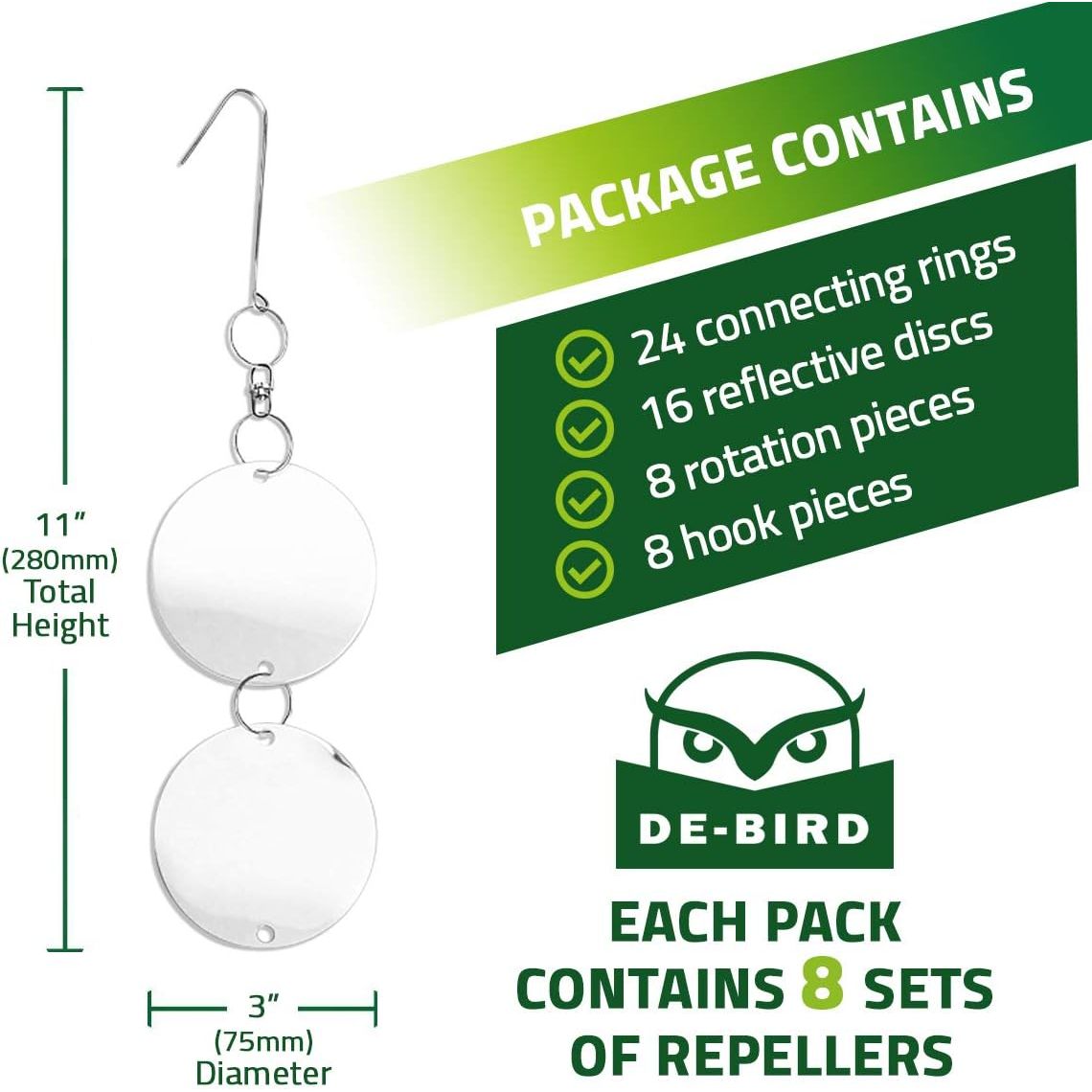Buy now De-Bird Reflective Diverter Discs Bird Deterrents for Outside - 8-Pack, Silver Acrylic, Garden Style - Easy to Install with Swivel Action, Reflective Shine & Humane Bird Repellent Devices Outdoor at indiglob india