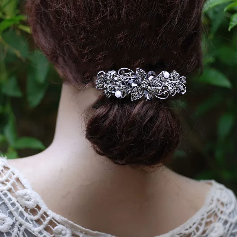4 PCS Hair Barrettes for Women Ladies, Flower Crystal Rhinestones Barrette Pearl Spring Hair Clip Accessories Women Fashion Ponytail Holders Barrette for Daily Wear Mothers Day present