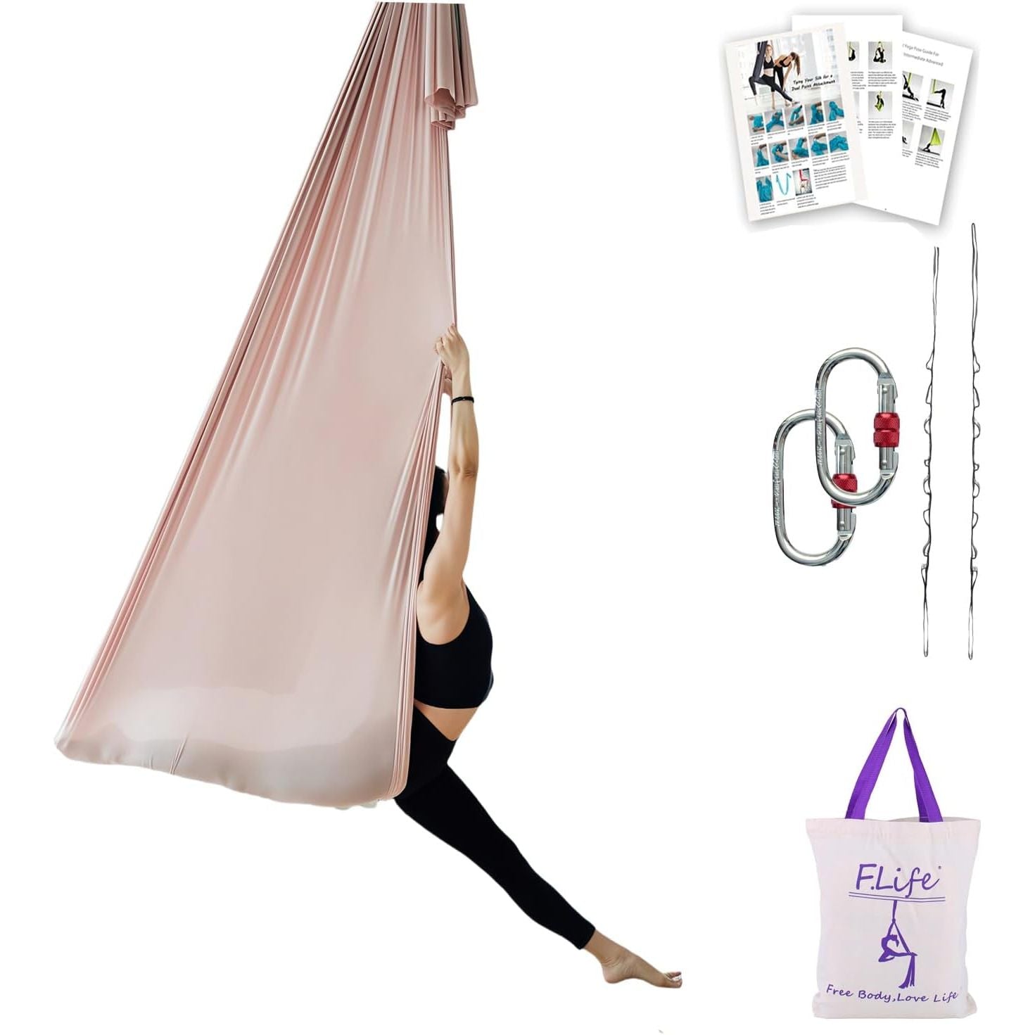 Buy now F.Life Aerial Silk Yoga Hammock & Swing for yoga Inversion,Strength training,starter hardware kit Nude at indiglob india