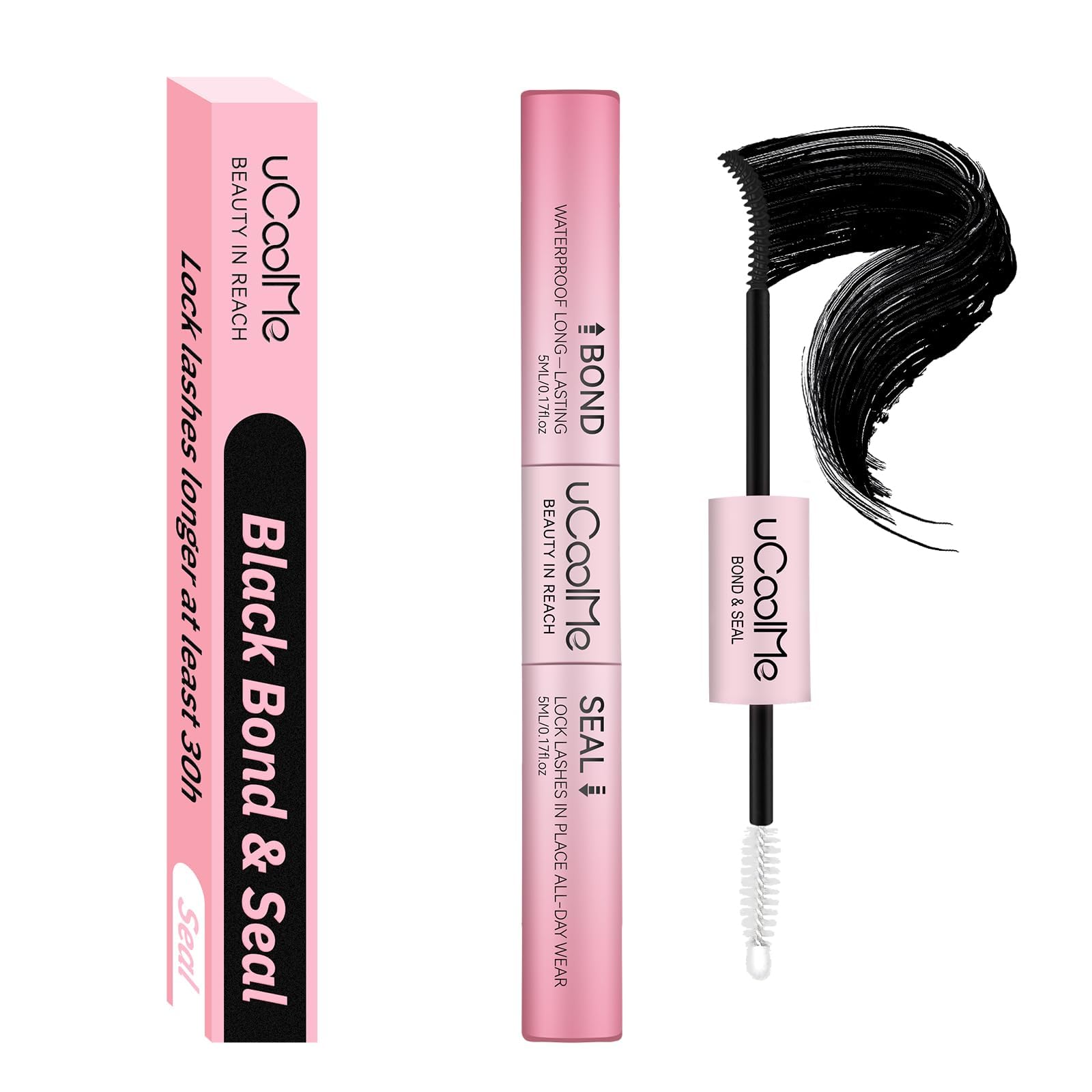 uCoolMe Lash Bond and Seal Waterproof for Lash Clusters 144Hours New Upgrade Leak-Proof Cap Upgraded Airtight Pipe Material Non-Irritating Lash Glue for DIY at Home(Black,10ML)