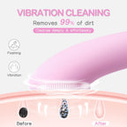 PRITECH Facial Cleansing Brush, Rechargeable Silicone Face Scrubber with Heat Massage End, Vibrating Exfoliator Scrubber for Deep Cleaning, Waterproof Face Brush for Women and Men (Pink)