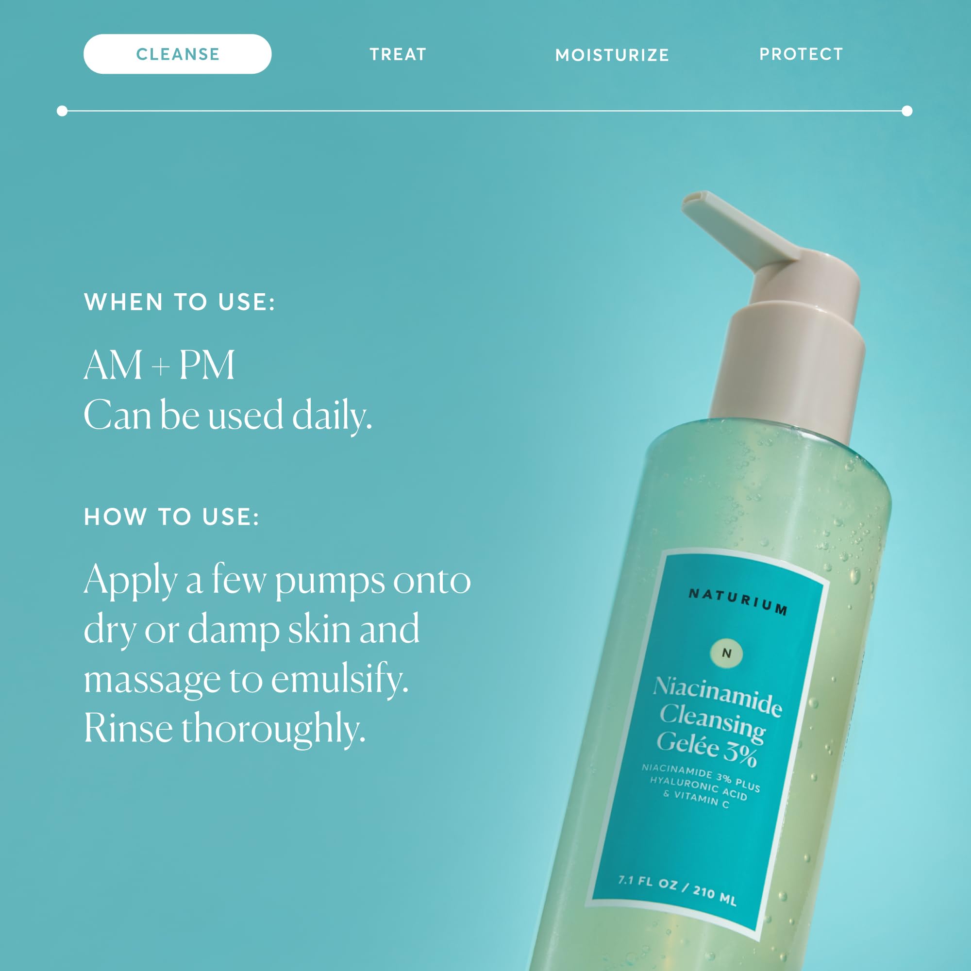 Naturium Niacinamide Cleansing Gelée 3%, 7.1 fl oz | Gentle & Smoothing Face Wash, Unclogs Pores, Makeup Remover, with Hyaluronic Acid & Vitamin C, for Soft Skin & Even Texture
