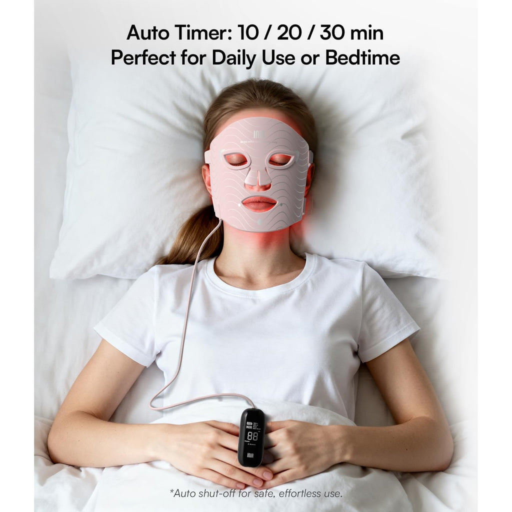 INIA Red Light Therapy Mask for Face, 850nm NIR, Red/Blue LED Light 4 Modes | Visible Results in Just 4 Weeks, 220 LEDs, 105mW/cm² Output, 2600mAh Rechargeable Battery, 10-30min Timer, Auto Shut-off