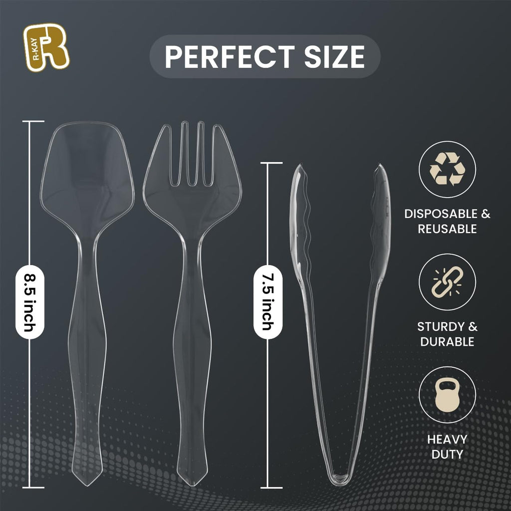18 Pcs Clear Plastic Serving Utensils Set - 6 Clear Plastic Serving Spoons, 6 Tongs And 6 Forks - Heavy Duty Disposable Serving Utensils Set For Parties
