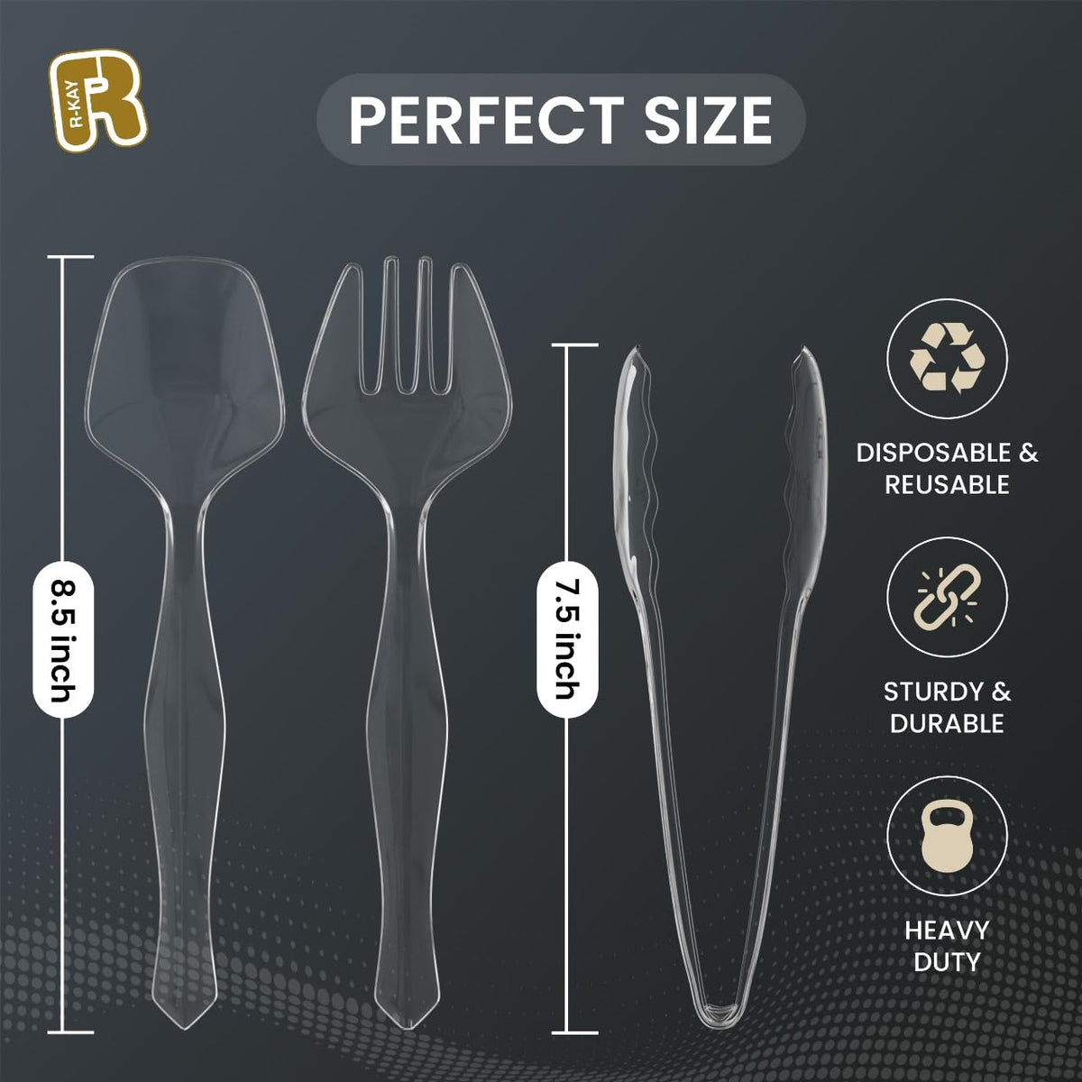 18 Pcs Clear Plastic Serving Utensils Set - 6 Clear Plastic Serving Spoons, 6 Tongs And 6 Forks - Heavy Duty Disposable Serving Utensils Set For Parties