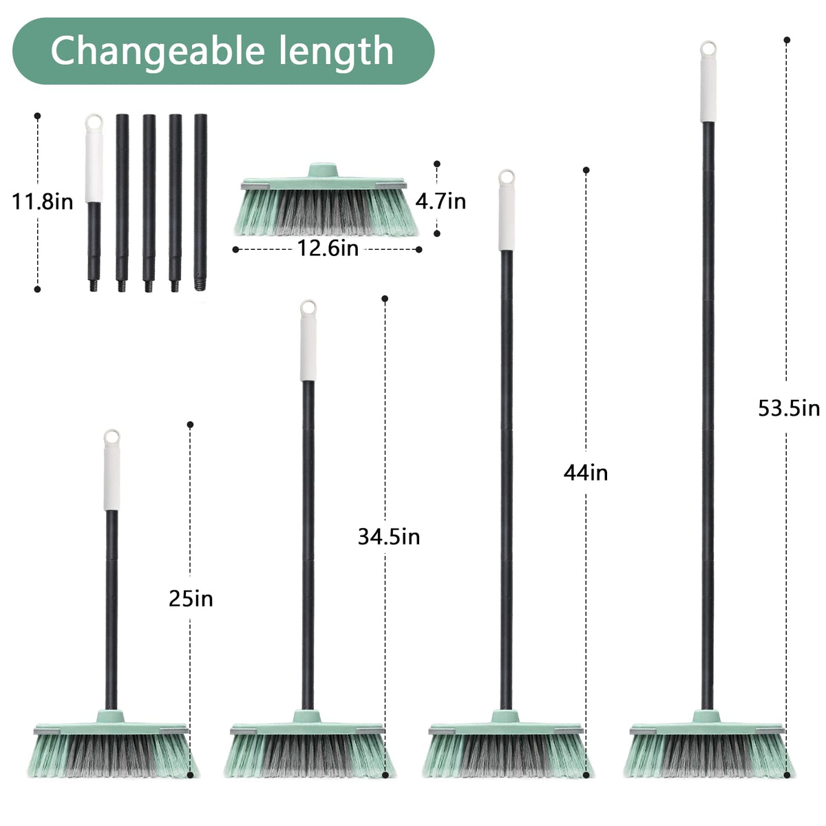Indoor Broom Soft Bristle Brooms - Brooms for Sweeping Indoor Pet Hair, House Broom for Cleaning Hardwood, Tile, and Decking Surfaces Across.（Green）