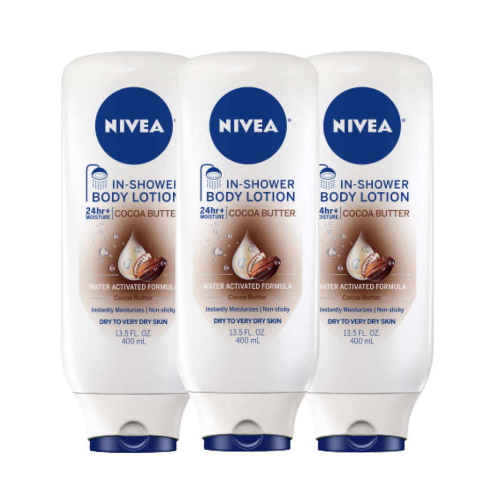 Buy now NIVEA Cocoa Butter In Shower Lotion, Body Lotion for Dry Skin, 3 Pack of 13.5 Fl Oz Bottles at indiglob india