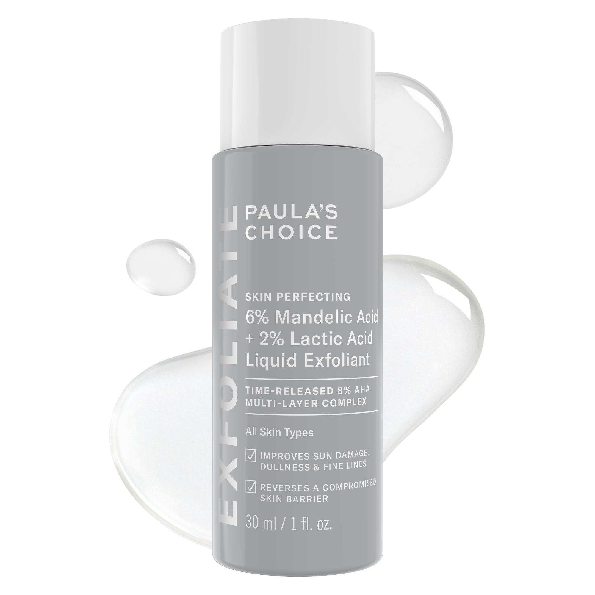 Paula's Choice 6% Mandelic + 2% Lactic Acid Liquid Exfoliant | Gentle AHA Exfoliation for Discoloration, Bumpy Texture & Radiance, for Sensitive Skin, Fragrance-Free