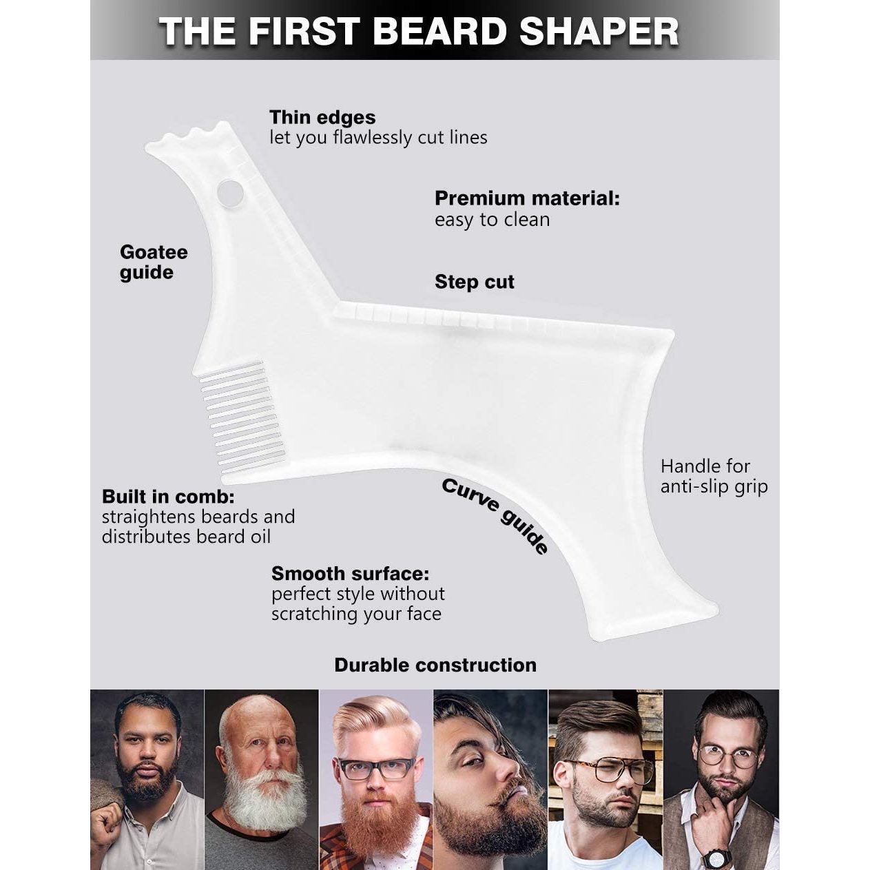Buy now Men's Beard Shaping Tool With Inbuilt Comb Transparent Template Styling Comb Templates for Goatee Mustache Sideburns, Jaw Cheek/Neck Line, Symmetric/Curve/Step Cut (Clear) at indiglob india