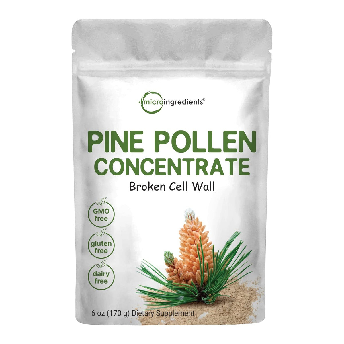 Pure Pine Pollen Powder, 6 Ounce, Wild Harvest an Broken Cell Wall, Supports Immune System Health, Boosts Energy, Antioxidant & Androgenic, No GMOs, Vegan Friendly