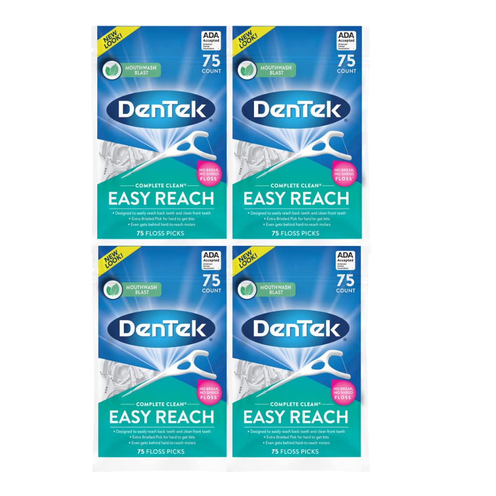 Buy now DenTek Complete Clean Easy Reach Floss Picks, No Break & No Shred Floss, 75 Count (Package May Vary) 75 Count (Pack of 4) Picks at indiglob india