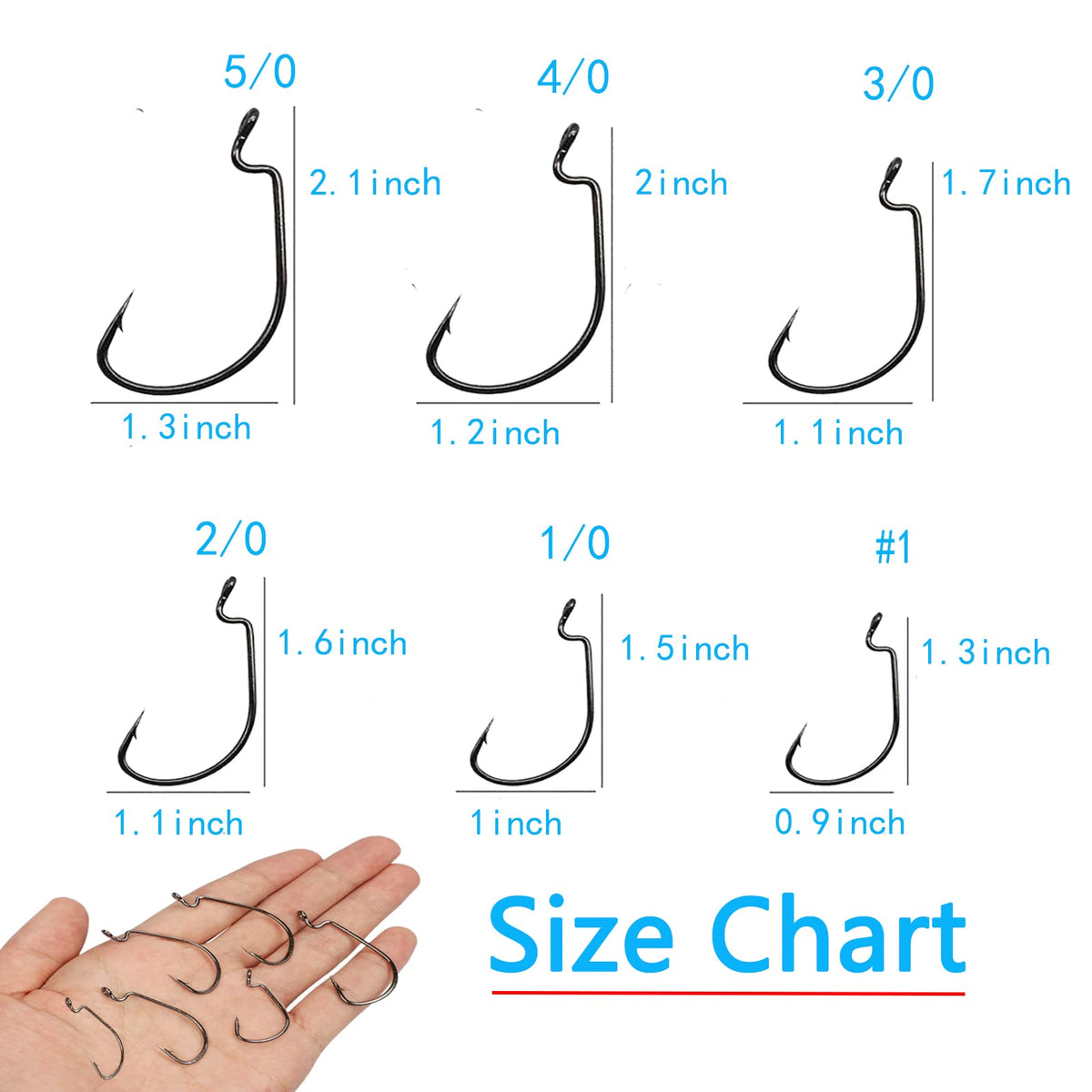 Afmivs Worm Hooks for Bass Fishing Hooks, 110pcs Bass Hooks Fishing, 6 Sizes Fishing Hooks Freshwater, Eagle Claw Hooks #1 1/0 2/0 3/0 4/0 5/0 Black High Carbon Steel with Portable Plastic Box