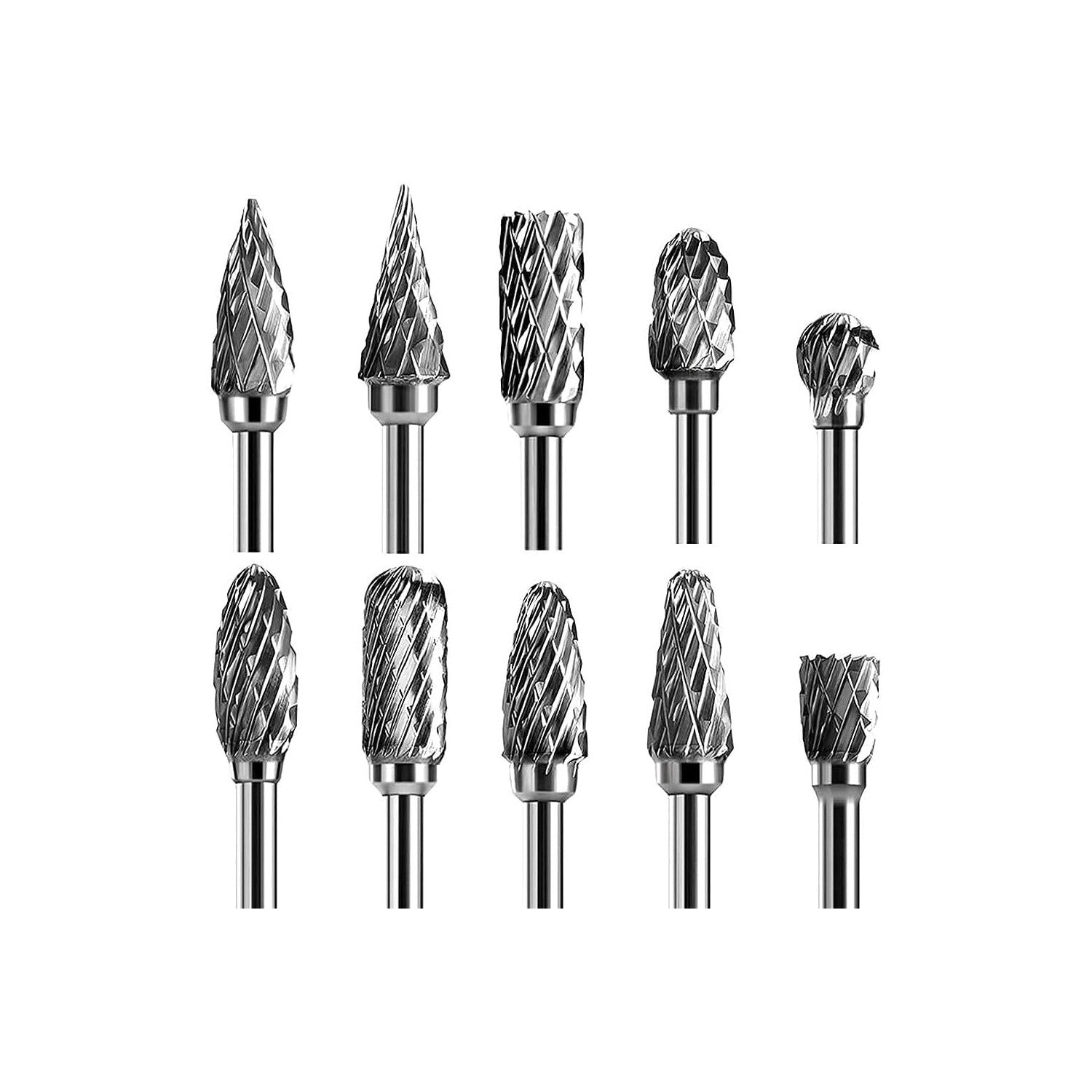 Buy now Double Cut Carbide Rotary Burr Set - 10 Pcs 1/8" Shank, 1/4" Head Length Tungsten Steel for Woodworking,Drilling, Metal Carving, Engraving, Polishing at indiglob india