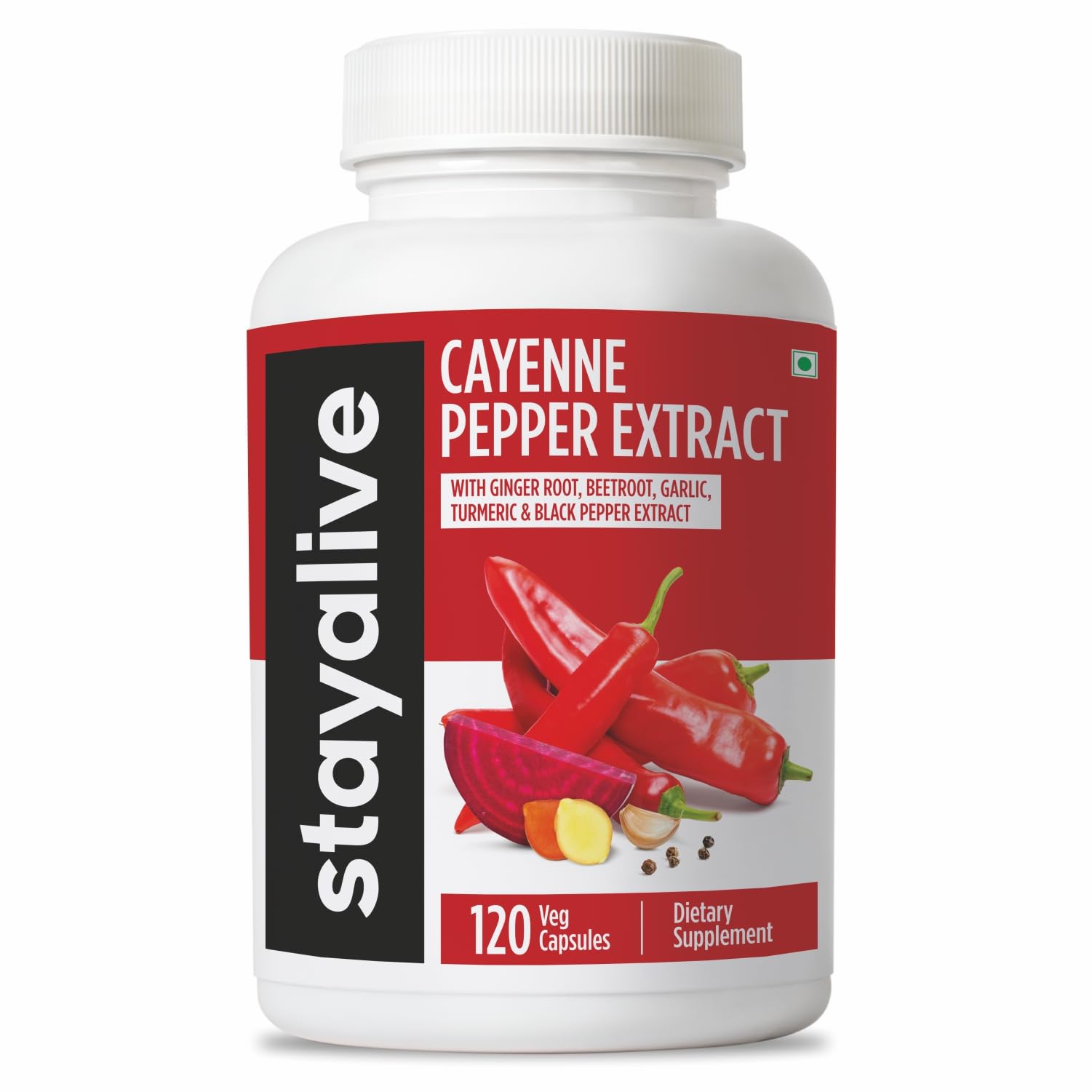 Cayenne Pepper Capsules, 6-in-1 Capsicum Blend w/Ginger, Garlic, Turmeric, Beet Root, and Black Pepper Extract, 120 Cayenne Capsules, Non-GMO & Gluten-Free Capsimax Capsaicin Supplement