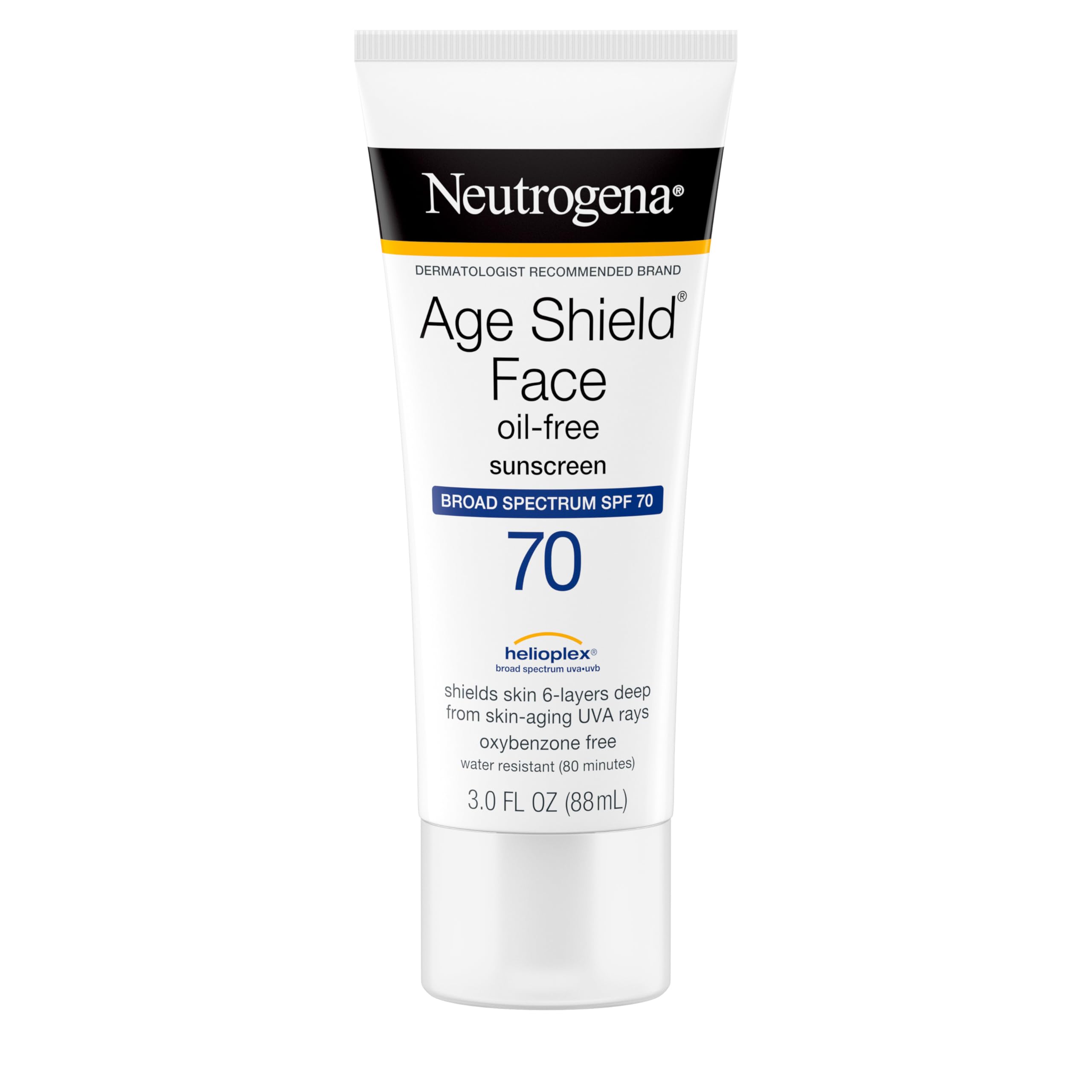 Buy now Neutrogena Age Shield Face Oil-Free Sunscreen Lotion with Broad Spectrum SPF 70, Non-Comedogenic Moisturizing Sunscreen to Help Prevent Signs of Aging, PABA-Free, 3 fl. oz. at indiglob india
