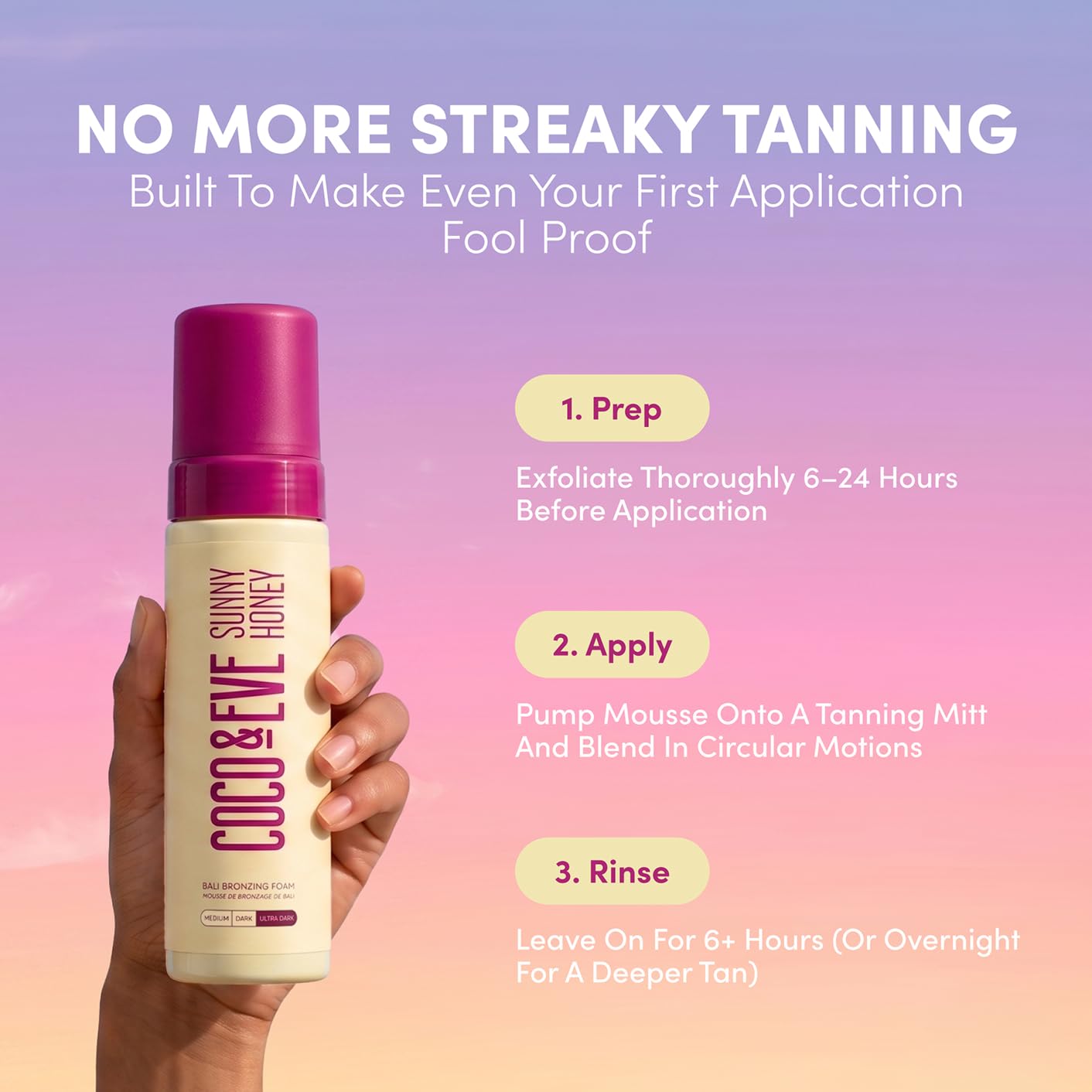 Coco & Eve Sunny Honey Bronzing Self Tanner Mousse - Dark, 6.7 fl oz | Sunless Self Tan for Body & Face, Bali Bronzing Tanning Foam, Natural Looking Glow for Women & Men, Bronzes Skin, Streak Free