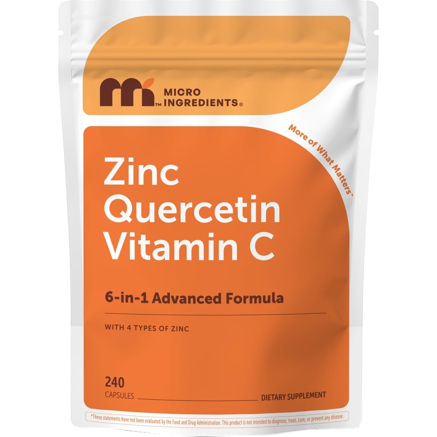 Micro Ingredients Quercetin with Vitamin C & Zinc, 240 Capsules | 6‑in‑1 Formula with Quercetin, Vitamin C & 4 Zinc Forms (Picolinate, Citrate, Glycinate, Gluconate) | Non‑GMO