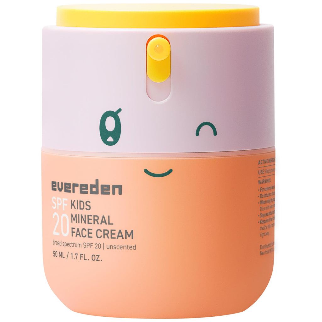 Evereden Kids Mineral Face Cream SPF 20, Dermatologist-Tested, Zinc Oxide | Kids Daily Sunscreen with Vitamin B5, 100% Mineral UV Filter, Fragrance-Free, Clean, Vegan, No Phenoxyethanol, FSA Eligible