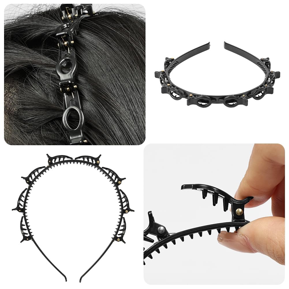 2 Pcs Braided Bangs Headband with Teeth, Professional Weaving Clip | Invisible Fringe Styling Tool for Women Girls, for Fine or Thick Hair