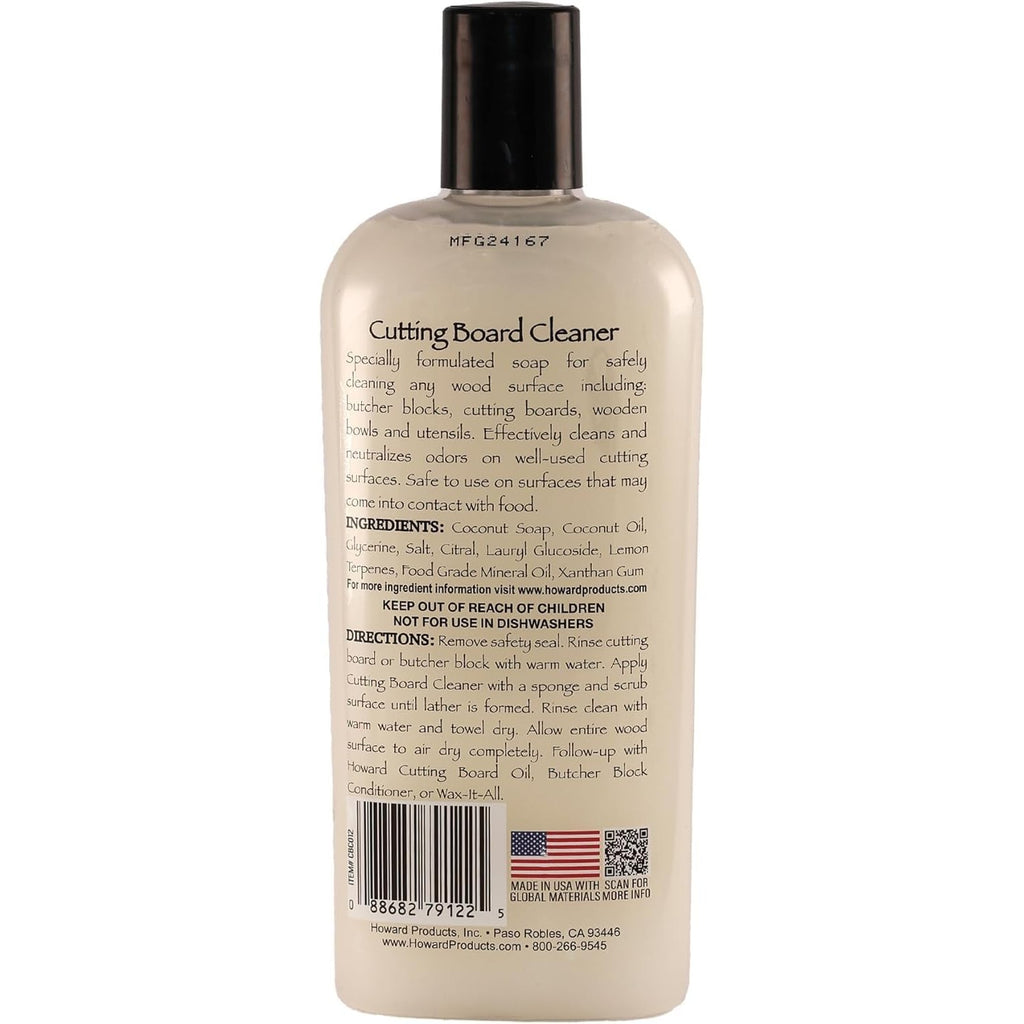 Howard Products CBC012 Wood Cutting Board Cleaner, Wood Cleaner for Wooden Cutting Boards, 12 oz