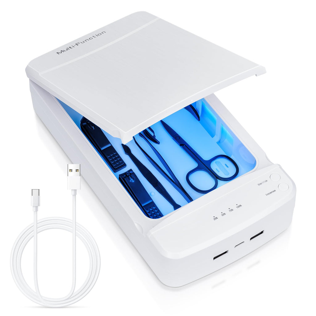 LXIANGN Nail Tool Cleaner with Blue Light, Portable USB Cleaning Box