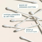 Cliganic Organic Cotton Swabs, 1500 Count - 100% Pure Natural Cotton, Chlorine-Free Hypoallergenic, Soft, Gentle & Absorbent Buds