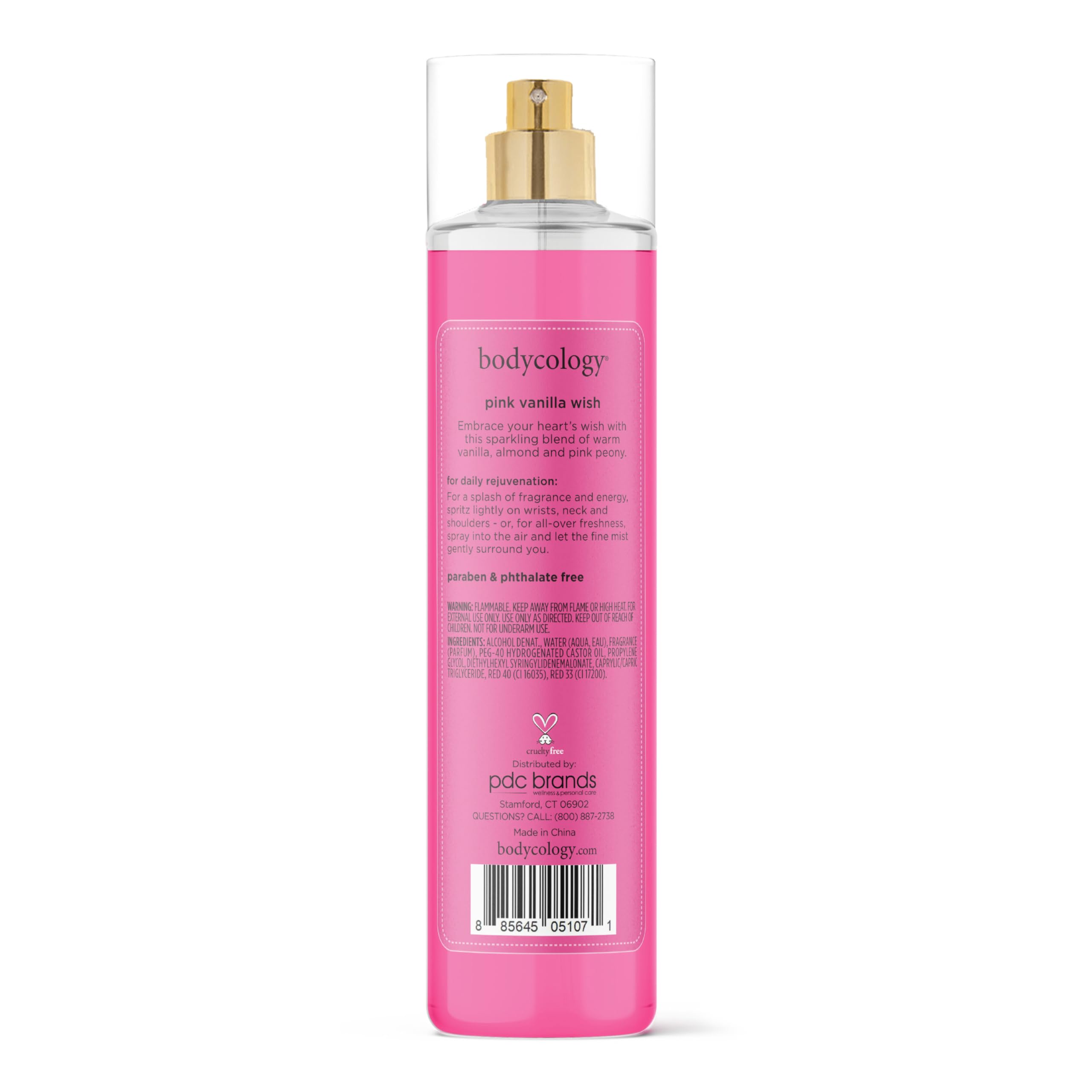 Bodycology Pink Vanilla Wish fragrance mist, 100% authentic, 8 fl oz, paraben and phthalate free, delightful scent for daily use.