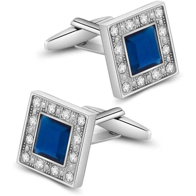 Buy now Blue Navy Crystal Square Cufflinks for Men Classical Cuff Links with Gift Box Elegant Style at indiglob india