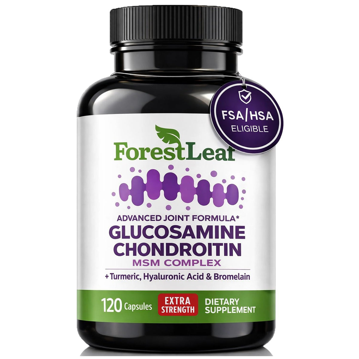 ForestLeaf Glucosamine Chondroitin MSM Joint Supplement Complex - 1200mg - 120 Caps