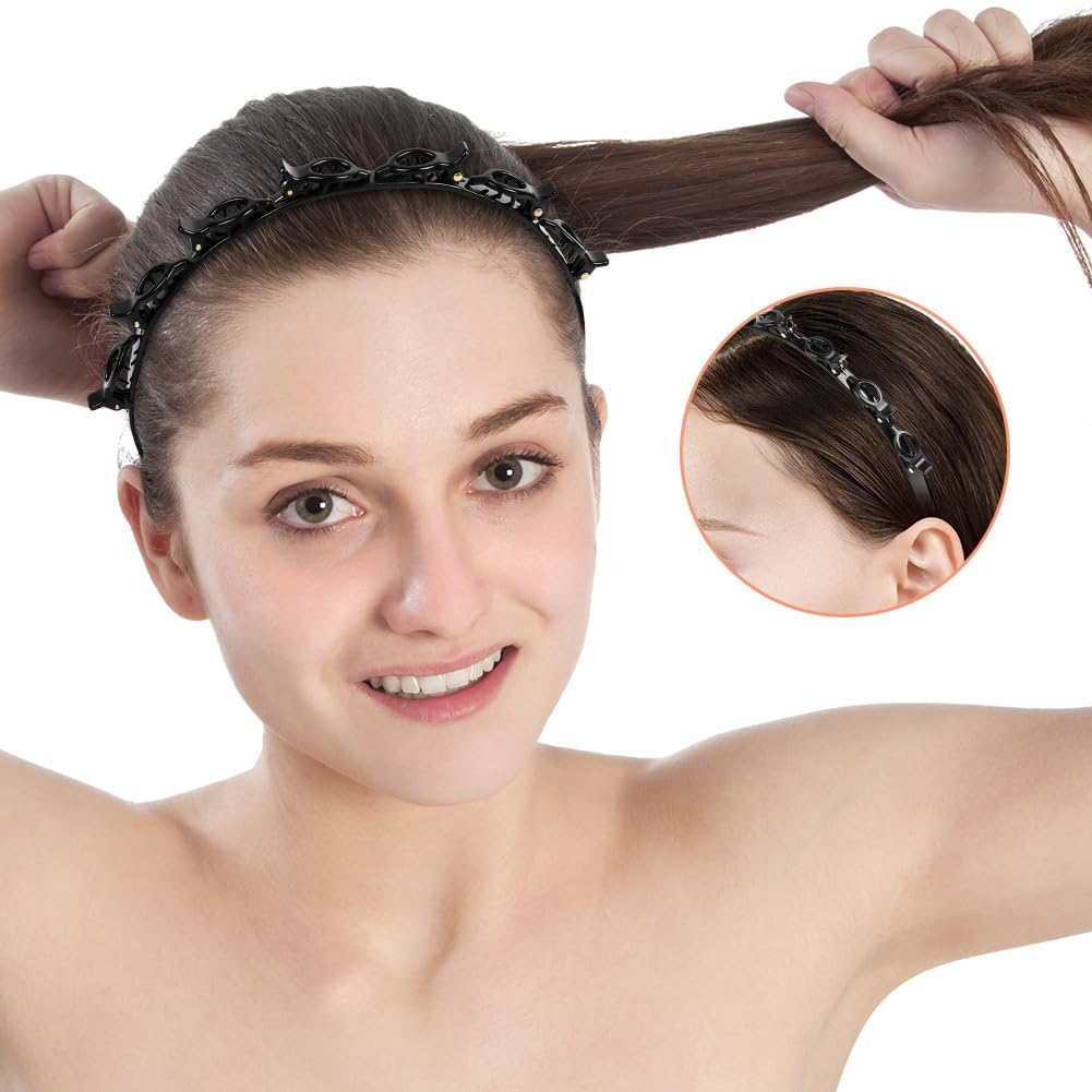 2 Pcs Braided Bangs Headband with Teeth, Professional Weaving Clip | Invisible Fringe Styling Tool for Women Girls, for Fine or Thick Hair
