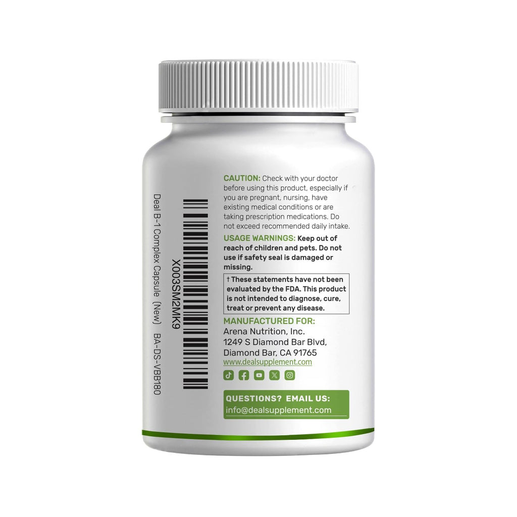 DEAL SUPPLEMENT Vitamin B1 500mg with Benfotiamine, 240 Capsules – 2 in 1 Enhanced Formula – Fat & Water Soluble Thiamine B1 Supplement – Third Party Tested, Non-GMO, No Gluten