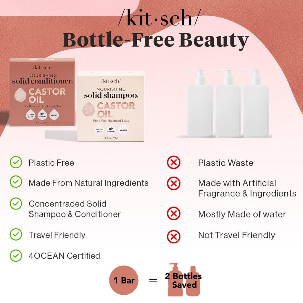 Buy now Kitsch Castor Oil Shampoo and Conditioner Set - Organic Castor Oil Hair Care for Dull & Dry Hair - Nourishing Bar Soap for Hair Growth - Free of Sulfate, Silicone, & Paraben - Made in USA - 2pcs at indiglob india