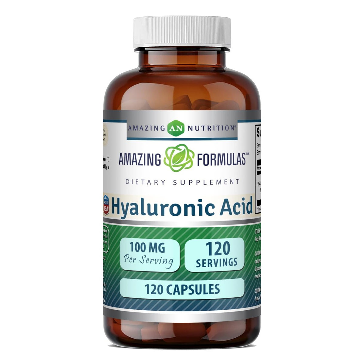 Amazing Formulas Hyaluronic Acid 100 Mg Supplement | Capsules | Non-GMO | Gluten-Free | Made in USA (1 Pack | 120 Count)