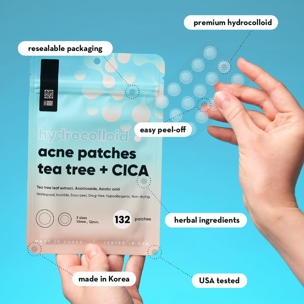 Korean Pimple Patches for Face (132 Dots) - Hydrocolloid Acne Patches & Zit Patches with Tea Tree Oil - Invisible Blemish Patches - Dermatologist Tested Korean Skin Care