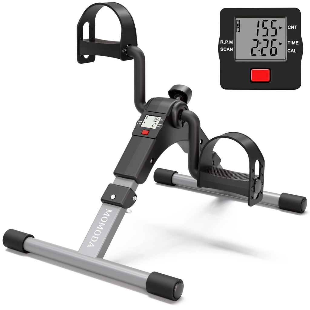 Pedal Exerciser Desk Exercise Bike Leg and Arm Exercise Bike with LCD Monitor Foldable and Portable(Black/Grey)