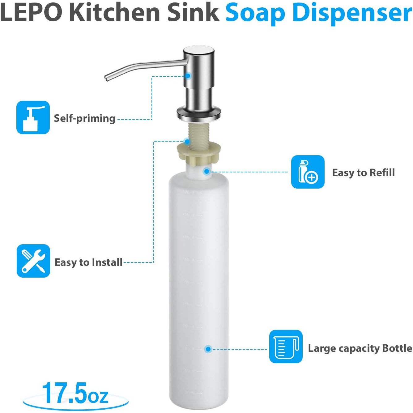 Buy now Built in Sink Soap Dispenser or Lotion Dispenser for Kitchen Sink Brushed Nickel Kitchen Sink Soap Dispenser Bar Sink Soap Dispenser with 17OZ Bottle at indiglob india