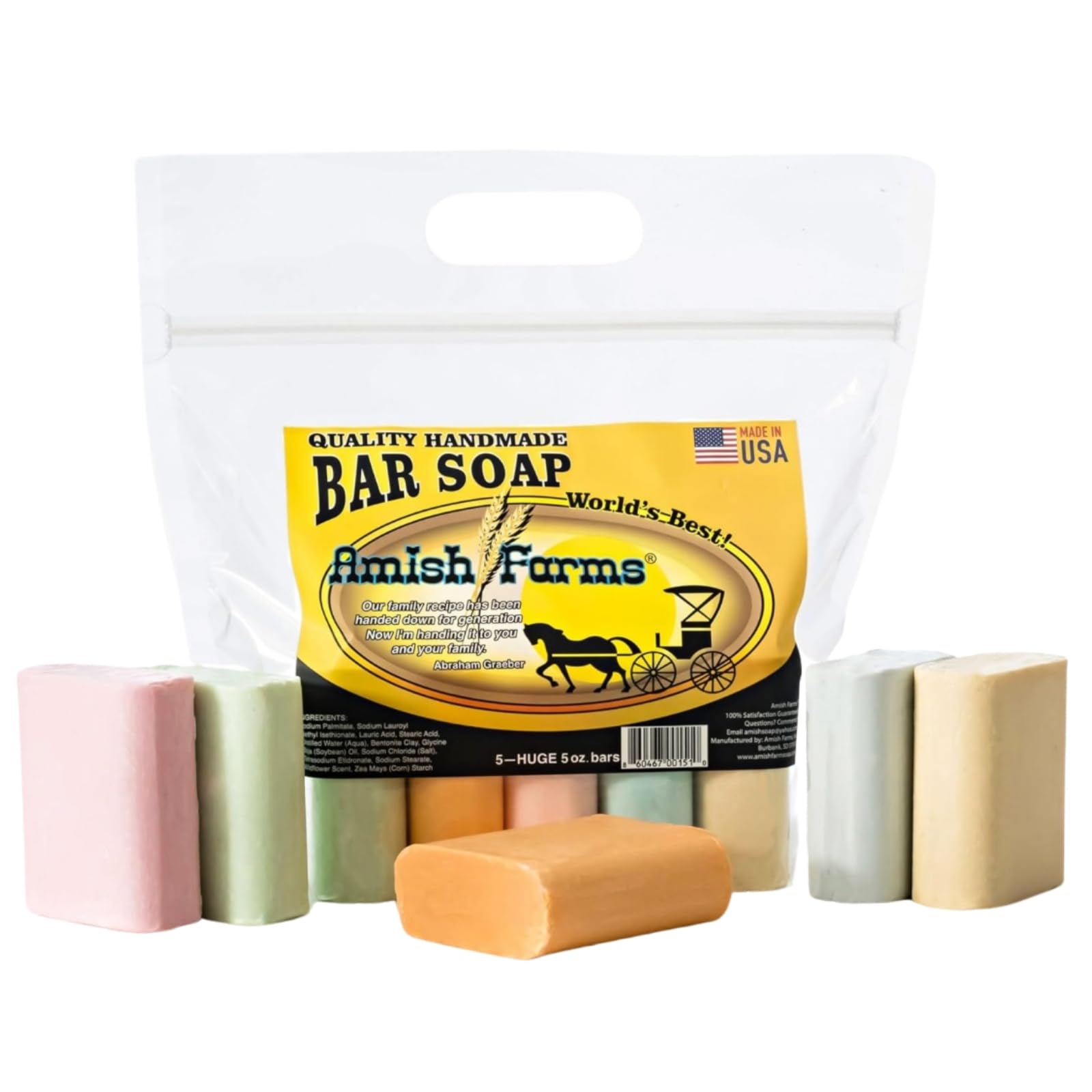 Amish Farms Natural Bar Soap Variety Pack, Moisturizing Soap Bars - 5 Bars