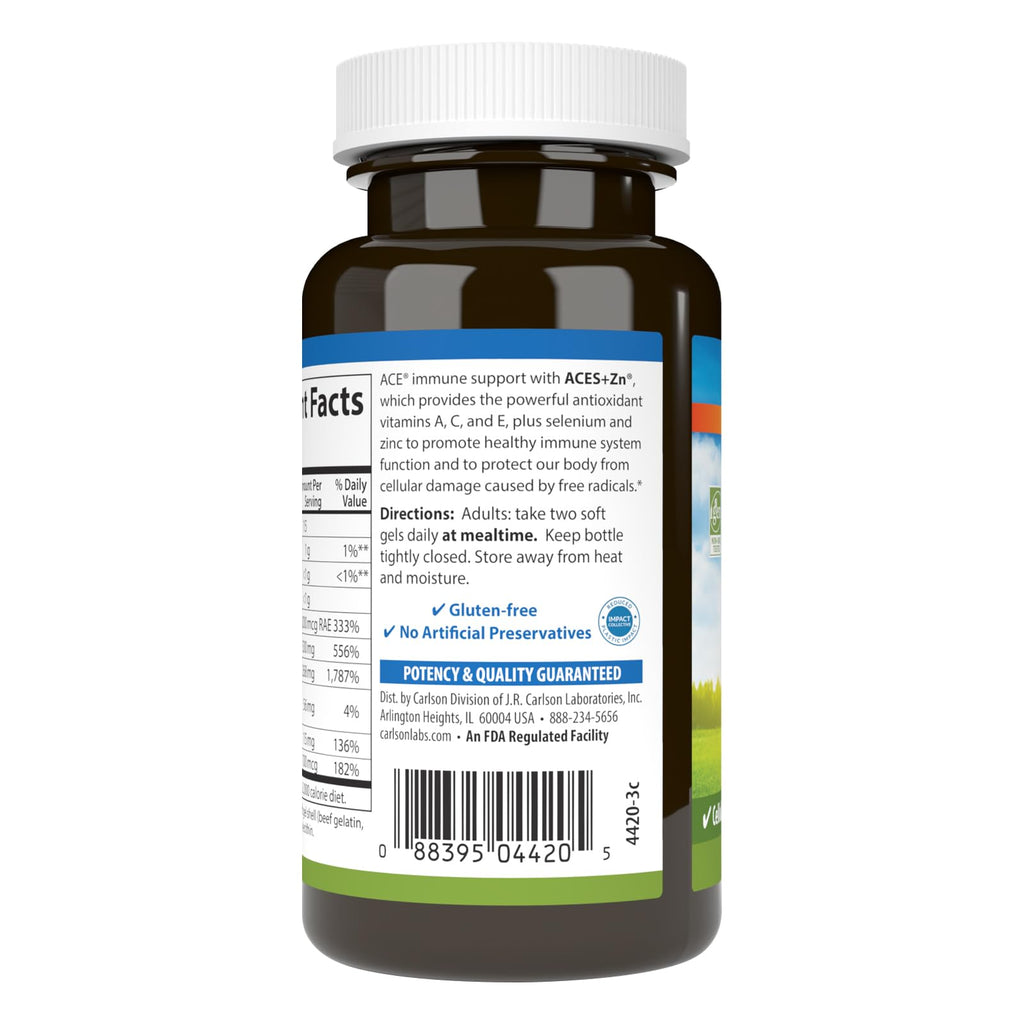 Carlson ACES + Zn, Multivitamin with Zinc, Cellular Health, 60 Softgels