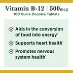 Nature’s Bounty Vitamin B-12 500 mcg, 100 Count (Pack of 2)