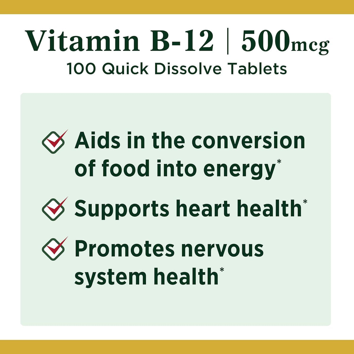 Nature’s Bounty Vitamin B-12 500 mcg, 100 Count (Pack of 2)