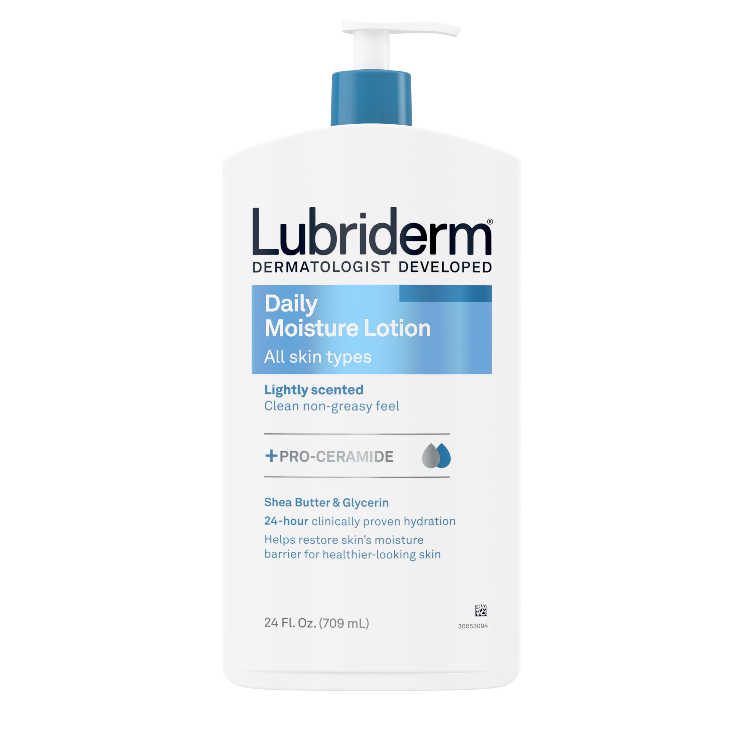 Lubriderm Daily Moisture Lotion + Pro-Ceramide, Shea Butter & Glycerin, Hydrating Face, Hand & Body Lotion, 24-hour Moisturizer for Dry Skin, Paraben & Dye Free, Scented, Non-Greasy 24 FL OZ Pack of 3