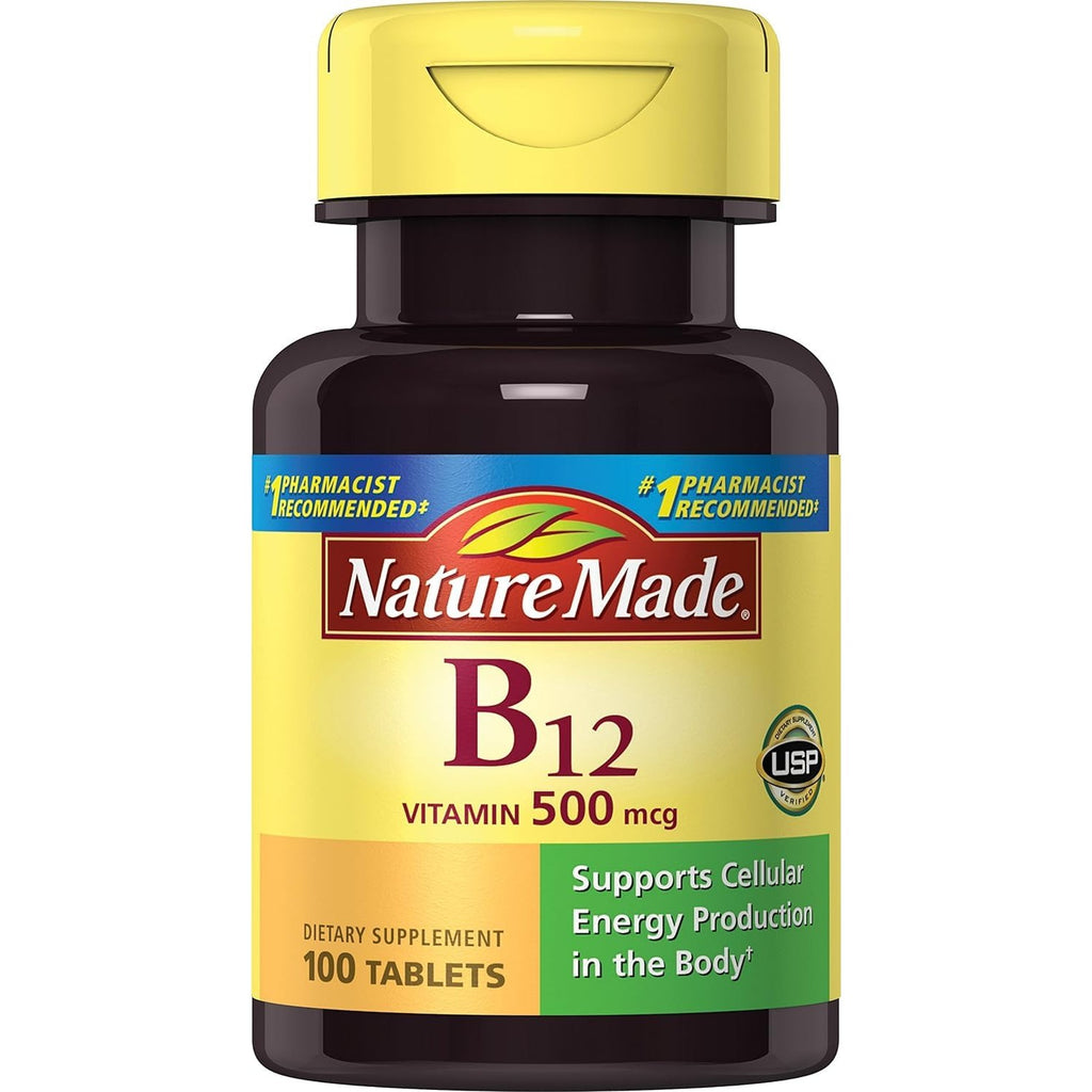 Nature Made Vitamin B12 500 mcg for Energy Metabolism Support, 100 Tablets | B12 Vitamins 500 mcg, Help Support Energy Metabolism, Brain Cell Function and Healthy Aging, Gluten Free, 100 Day Supply
