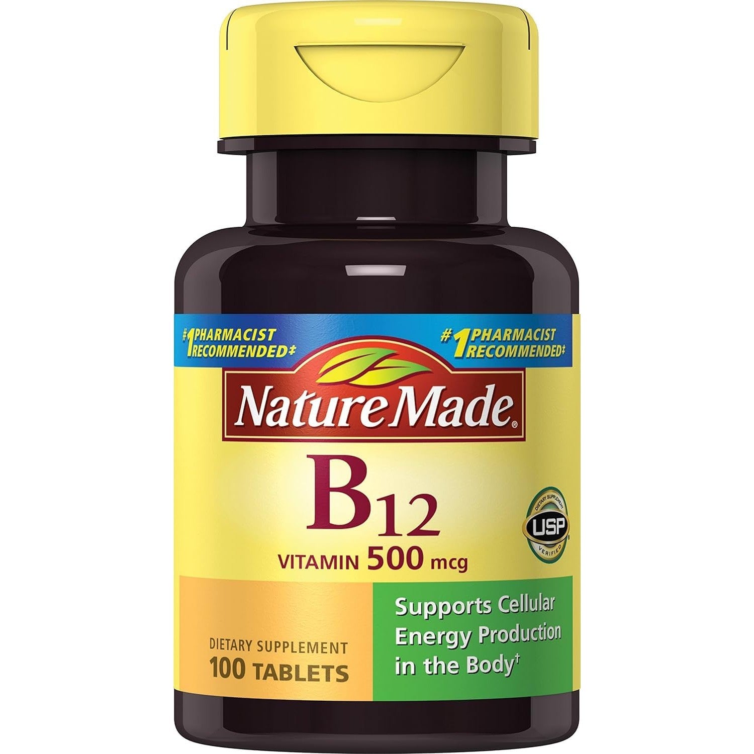 Nature Made Vitamin B12 500 mcg for Energy Metabolism Support, 100 Tablets | B12 Vitamins 500 mcg, Help Support Energy Metabolism, Brain Cell Function and Healthy Aging, Gluten Free, 100 Day Supply