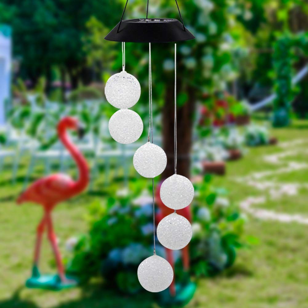 MorTime LED Solar Crystal Ball Wind Chime, 25" Mobile Hanging Wind Chime for Home Garden Decoration, Automatic Light Changing Color