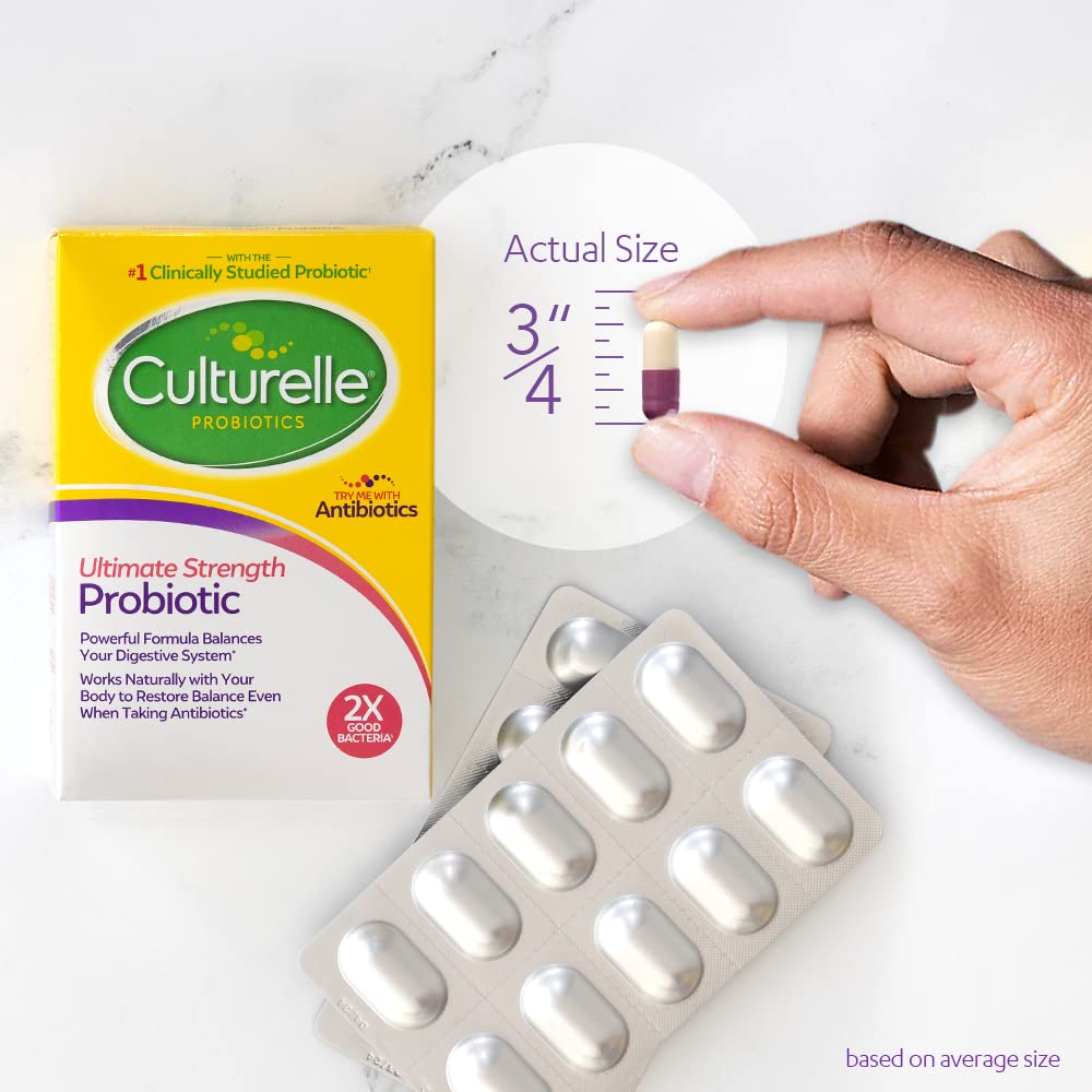 Culturelle Ultimate Strength Probiotic for Women & Men, 20B CFUs, 20 Count | Lactobacillus rhamnosus GG Strain, Daily Gut Health Support*, Vegetarian Capsule, No Refrigeration Needed, No Gluten, No Soy