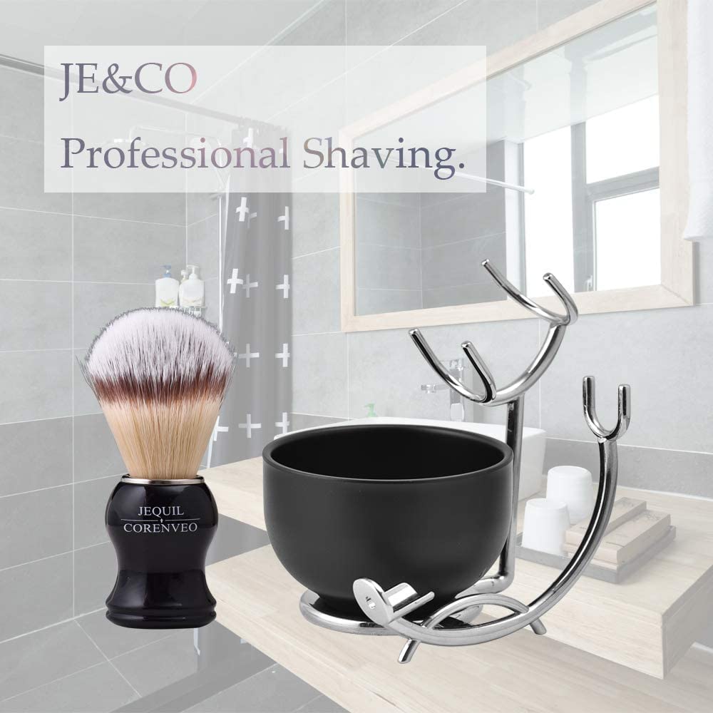 Buy now JEQUIL&CORENVEO Deluxe Shaving Kit for Men, 3 in 1 Shaving Set Includes Shaving Brush, Shaving Bowl, Razor & Brush Holder at indiglob india