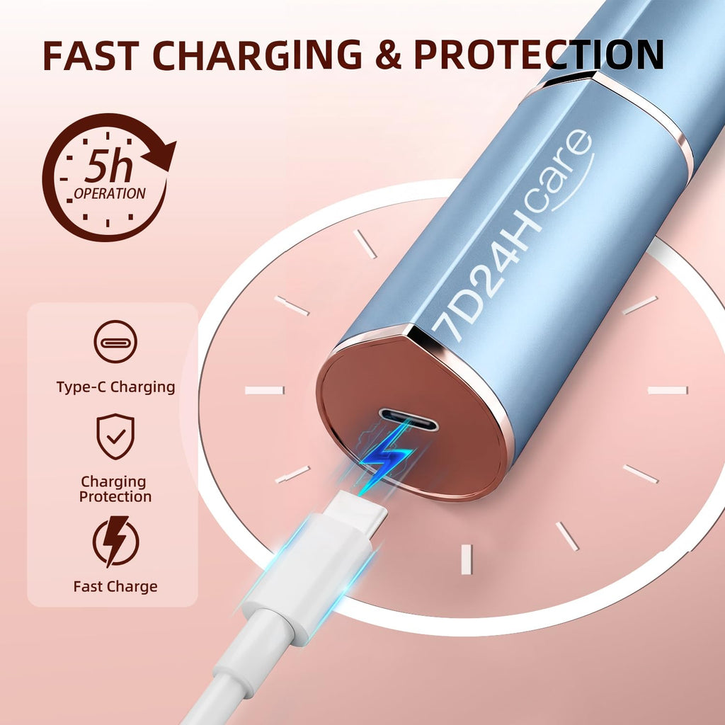 Facial Hair Remover for Women, Rechargeable, 2 Replacement Heads | LED face shaver for upper lip, chin, cheeks, and peach fuzz; compact USB charging design for home and travel