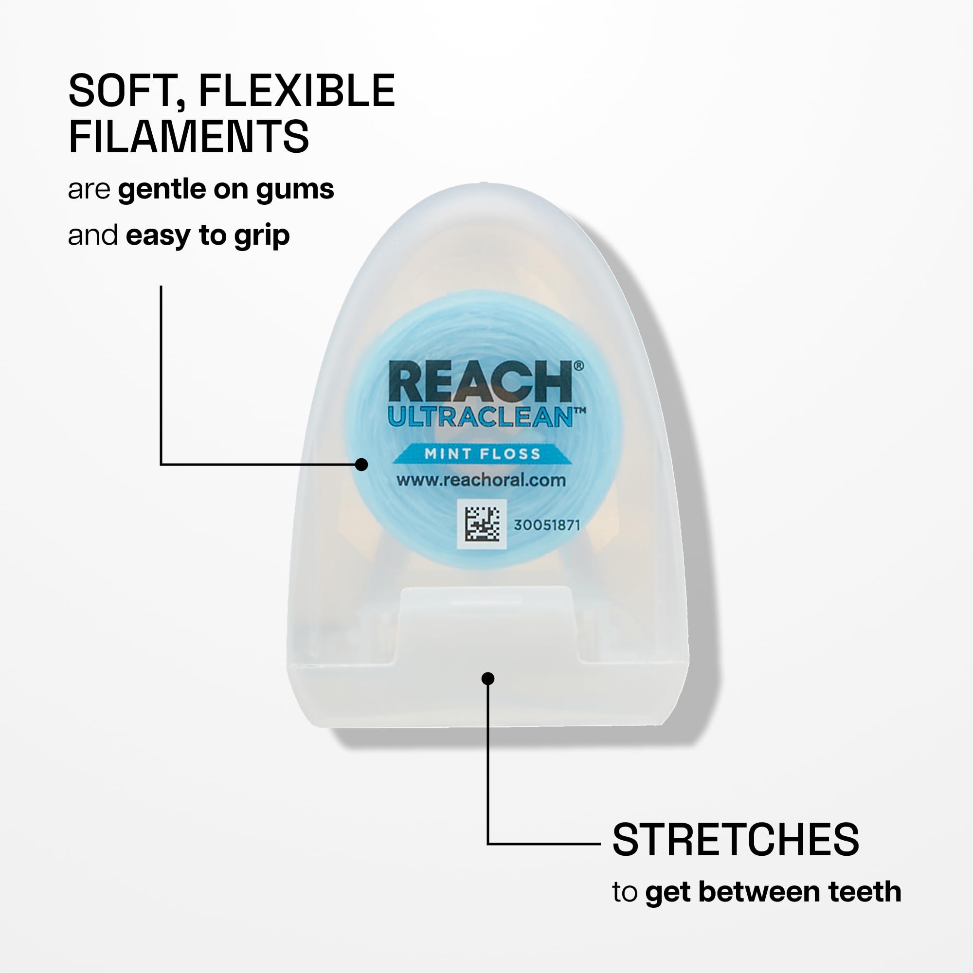 Buy now REACH Ultraclean Dental Floss, Mint, Plaque Remover for Teeth, Shred Resistant, Waxed, Easy on Gums & Teeth, Mint, Oral Care, PFAS Free, for Adults & Kids, 1 Pack, 30 yd at indiglob india