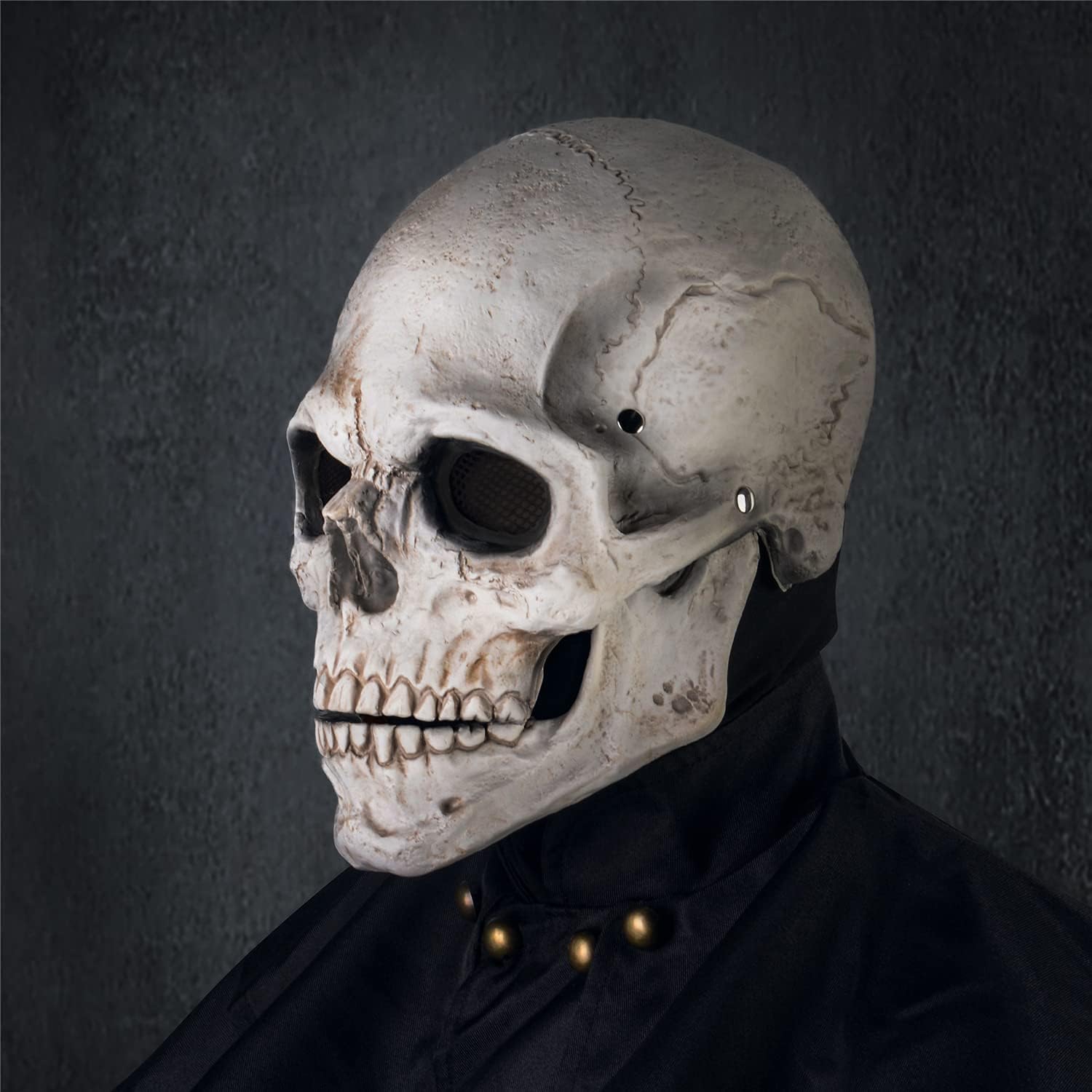 Buy now RRANYF Creepy Halloween Full Head Skull Mask with Movable Jaw, Adult Entire Head Realistic Latex Helmet, Scary Skeleton White Skull at indiglob india